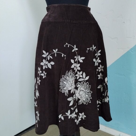 Talbots Brown Beaded Corduroy Skirt - Picture 3 of 12